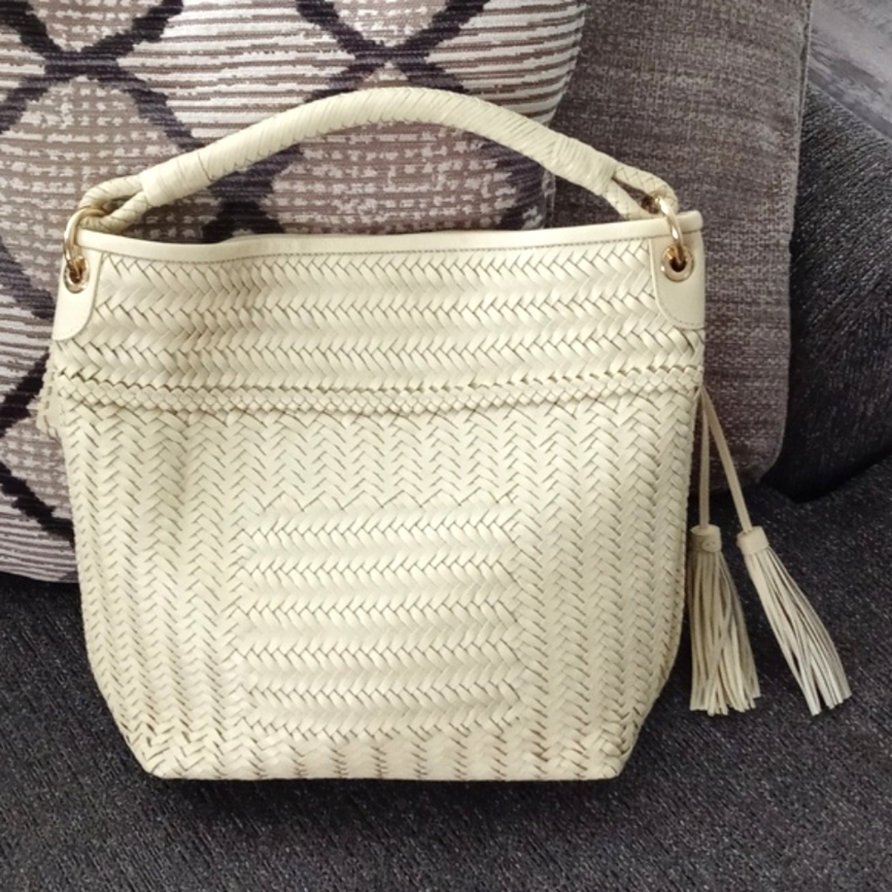 🐎RARE Ralph Lauren🐎 - Ecru Woven Leather Shoulder Bag - Picture 2 of 16